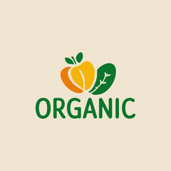 An elegant logo for an organic food brand featuring a stylized leaf intertwined with an array of colorful produce, representing a commitment to healthy living and eco-friendliness.
