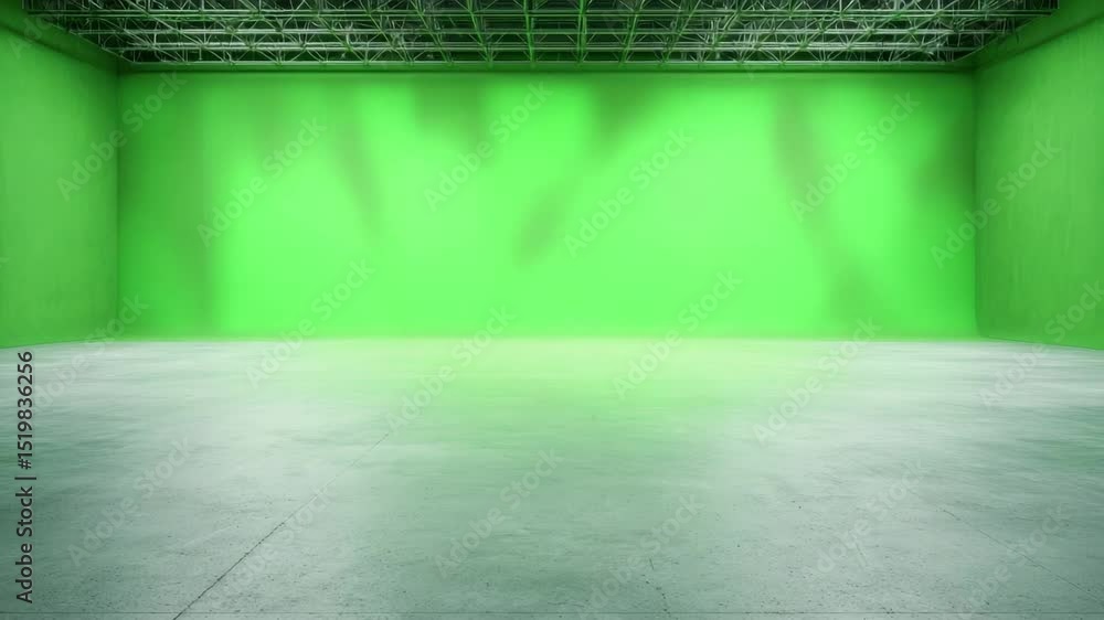 Poster bright green empty studio space with smooth concrete floor and modern architectural features for cre