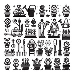 Flowers related editable stroke outline icon set flat vector illustration