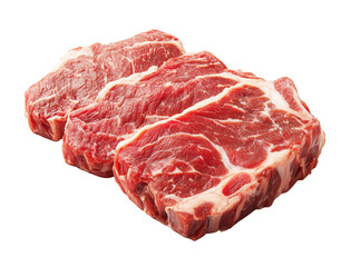 Obraz premium Three fresh raw beef steaks isolated on transparent background