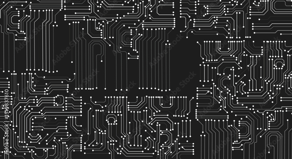Poster abstract background with high tech technology lines. ​. electronic circuit boards on a seamless blac