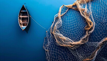 Abstract Composition of Fisherman's Net and Boat Silhouette at Dawn