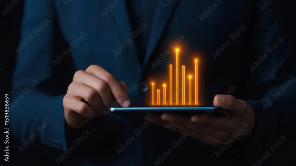 Aufkleber business professional analyzing digital data trends on smartphone with abstract graphical visualizat