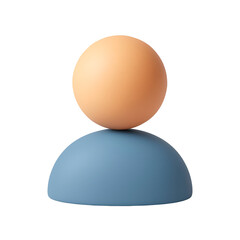 A minimalist 3D rendering of a person icon, featuring a light orange head and a muted blue body