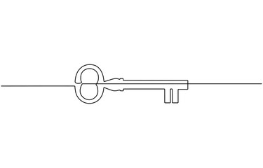 Continuous One line drawing of Antique Key. Symbolizing mystery with a minimalistic key design, Security concept continuous line art. Editable outline.