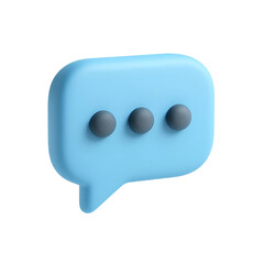 A light blue 3D rendered speech bubble with three dark gray dots, suggesting a message or conversation