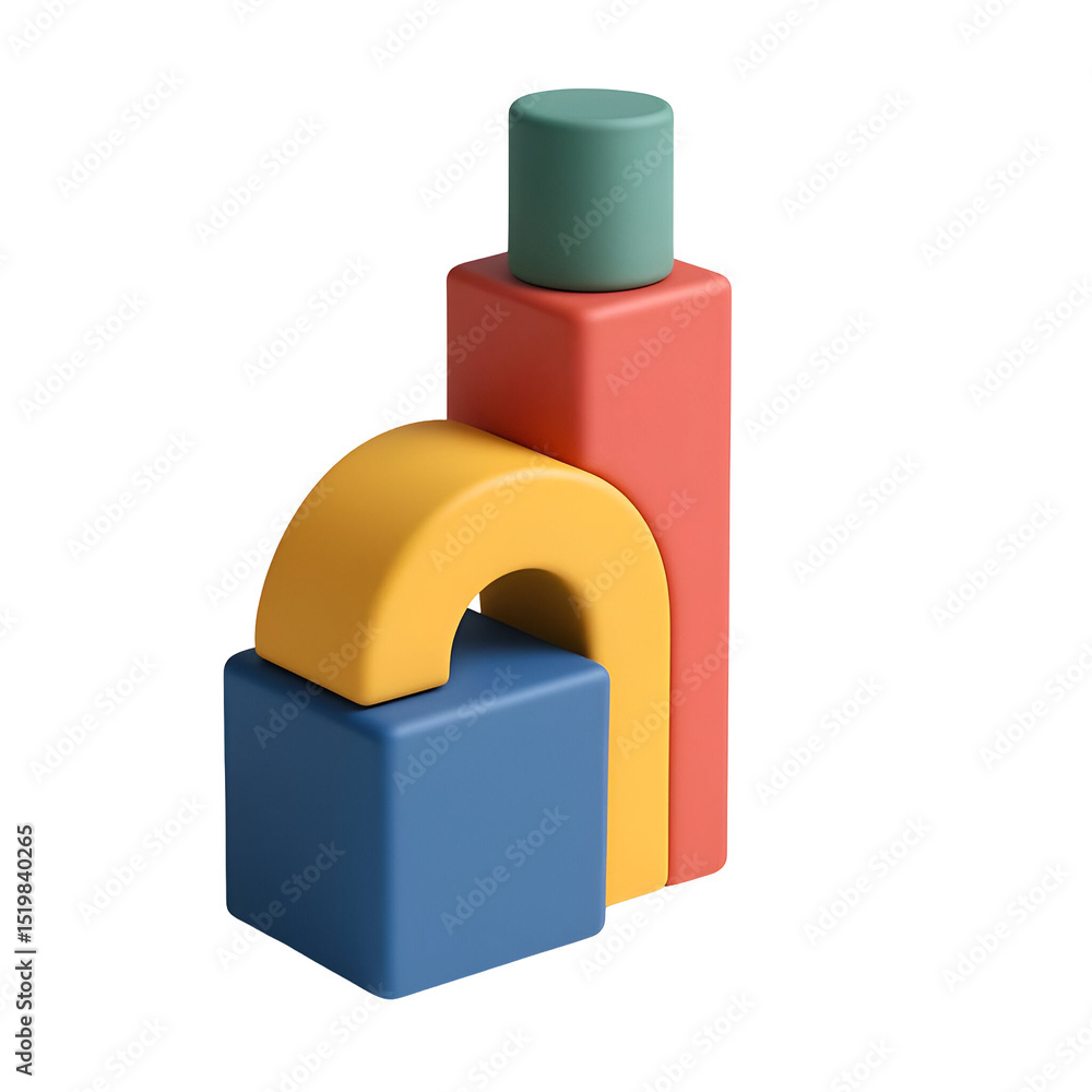 Poster stacked pastel-colored blocks forming an abstract structure