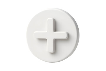 A 3D rendered white circle with a raised plus sign