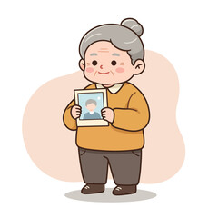 Senior woman holding a photo and smiling in a light background  