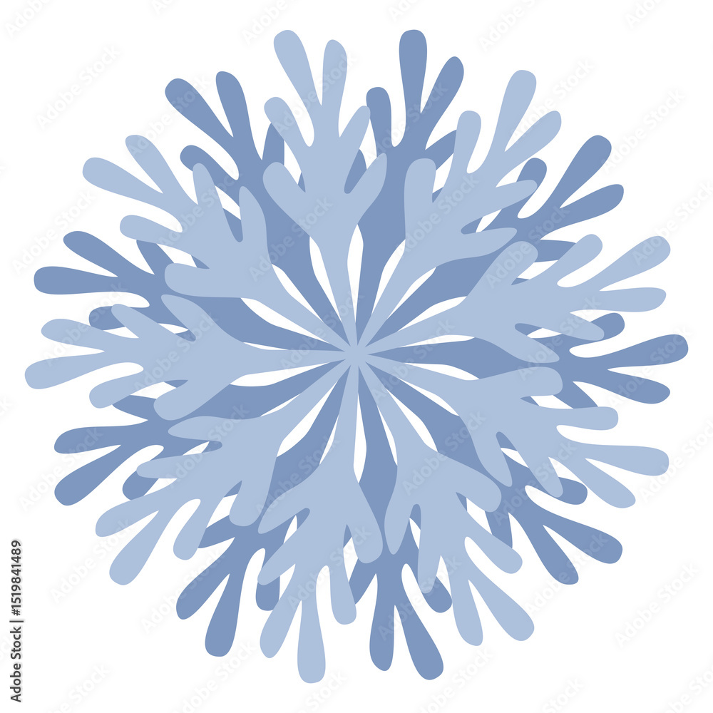 Poster elegant vector snowflake design featuring a layered, stylized abstract floral pattern in muted blue 