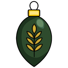 Vector illustration of a dark green Christmas bauble ornament with a stylized golden wheat design, perfect for festive decorations and winter holiday projects.