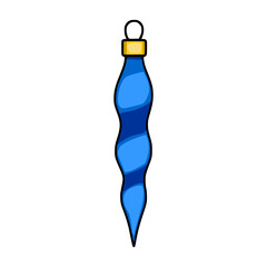 Vector illustration of a unique blue Christmas tree ornament with a spiral design, gold cap, and pointed tip, perfect for festive designs.