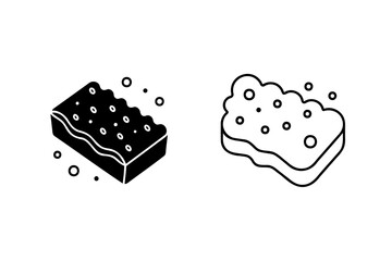 Minimalist illustration of a cleaning sponge in two styles with bubbles or spots
