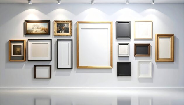 Elegant art gallery wall featuring a collection of frames with space for text