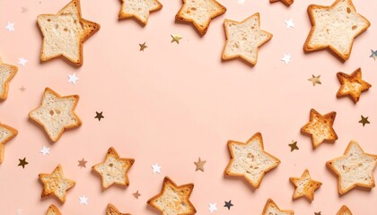 Festive star shaped toast on a light pink background with confetti, perfect for adding your celebratory message or greeting