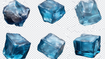 Obraz premium Blue ice cubes isolated on white background with clear cool texture
