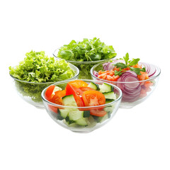 Three salad in bowl, A bowl containing three distinct salads, showcasing a variety of colors and textures, isolated on transparent background