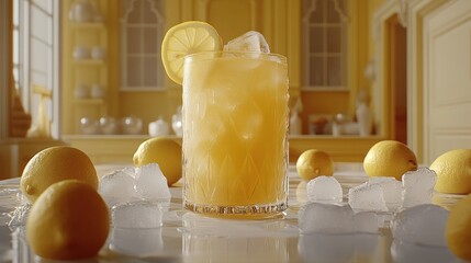 Sunny lemon drink in ornate kitchen