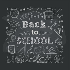 Back to scholl chalk doodles. Education elements clip-art for design