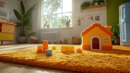 Sunny kids' room, toys on rug