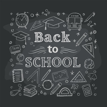 Back to scholl chalk doodles. Education elements clip-art for design