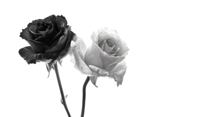two black and white roses in a vase