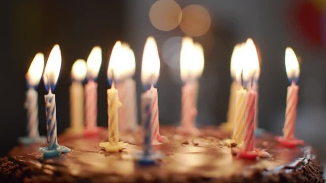 Birthday cake many candles lit celebration