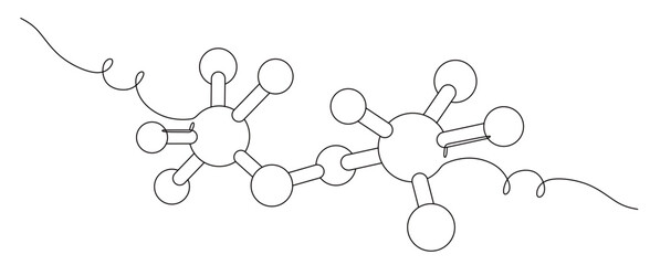 art of a continuous line from a molecule with a white background. this icon is for a science banner