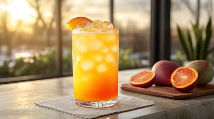 Sunset cocktail with peach and orange slices