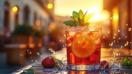 Sunset cocktail with splashes