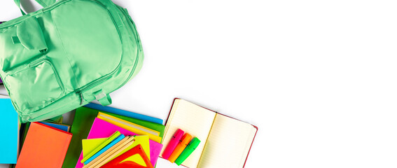School concept with copy space. School stationery, school supply