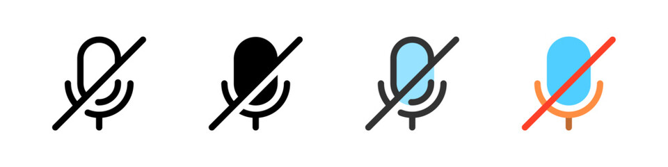 Icon set for microphone disabled. Ideal for audio apps or privacy settings.