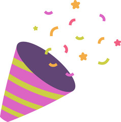 Celebration Party Popper with Colorful Confetti and Stars Illustration