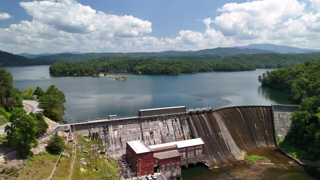 Aerial Drone Odyssey Over Ocoee River, Lake, and Dam, Tennessee