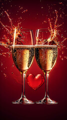 Champagne Glasses With Splash And Heart Design