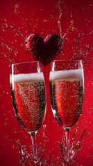 Romantic Champagne Celebration With Red Heart