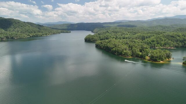 Aerial Drone Odyssey Over Ocoee River, Lake, and Dam, Tennessee