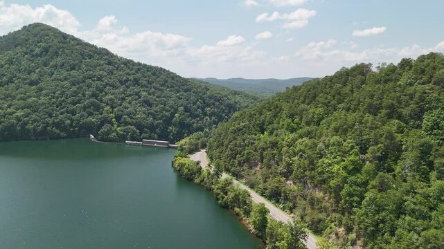 Aerial Drone Odyssey Over Ocoee River, Lake, and Dam, Tennessee