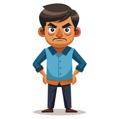 Cartoon man with angry expression and hands on his hips