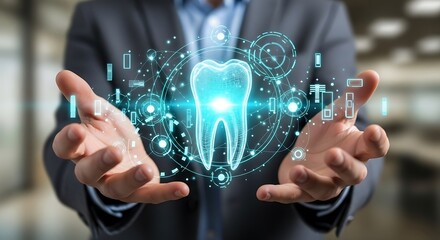 Hands holding a digital tooth showcasing dental technology and innovation.