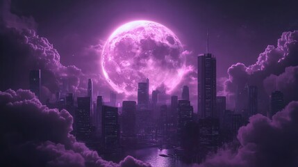 Fototapeta premium Purple night cityscape moon