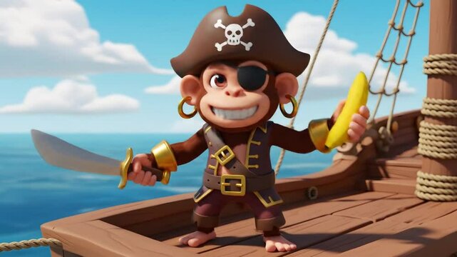 Cartoon monkey pirate with banana
