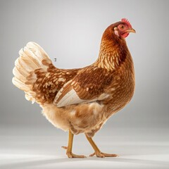 Fototapeta premium White feathered poultry, a hen and her chicks, on a rural farm
