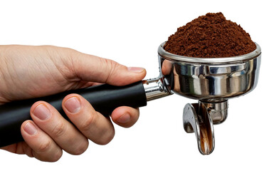 Barista's hand preparing delicious fresh coffee with portafilter