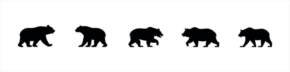 Bear Silhouette Design Set Walking, Standing, and Roaring Bears Vector Clipart

