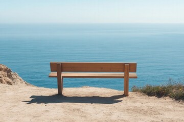 Bench overlooking the ocean on a sunny day scene