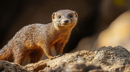 Fototapeta premium Close-up of a mongoose on a rock.