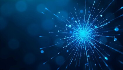Abstract blue explosion of glowing lines and particles, symbolizing big data, network connections, or technological innovation. Ideal for futuristic backgrounds and tech projects
