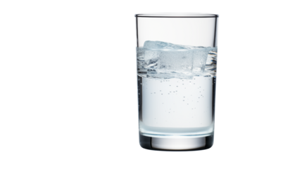 Refreshing Glass of Water with Ice Cubes  on white and transparent Background