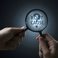 Two Hands Holding Magnifying Glass Showing Root Cause Analysis